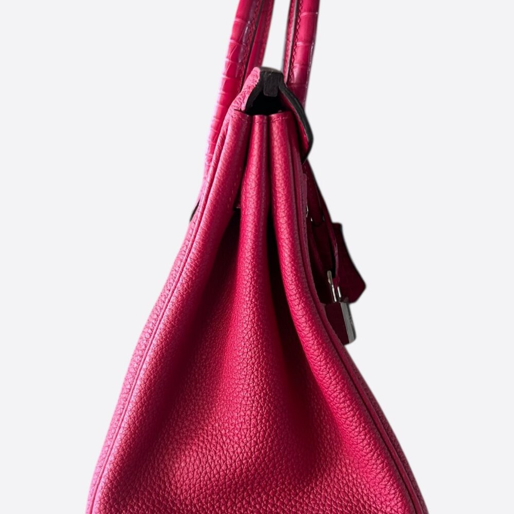 Hermes Pink Frambois Togo & Crocodile Touch Birkin 25 - Picture 2 of 8